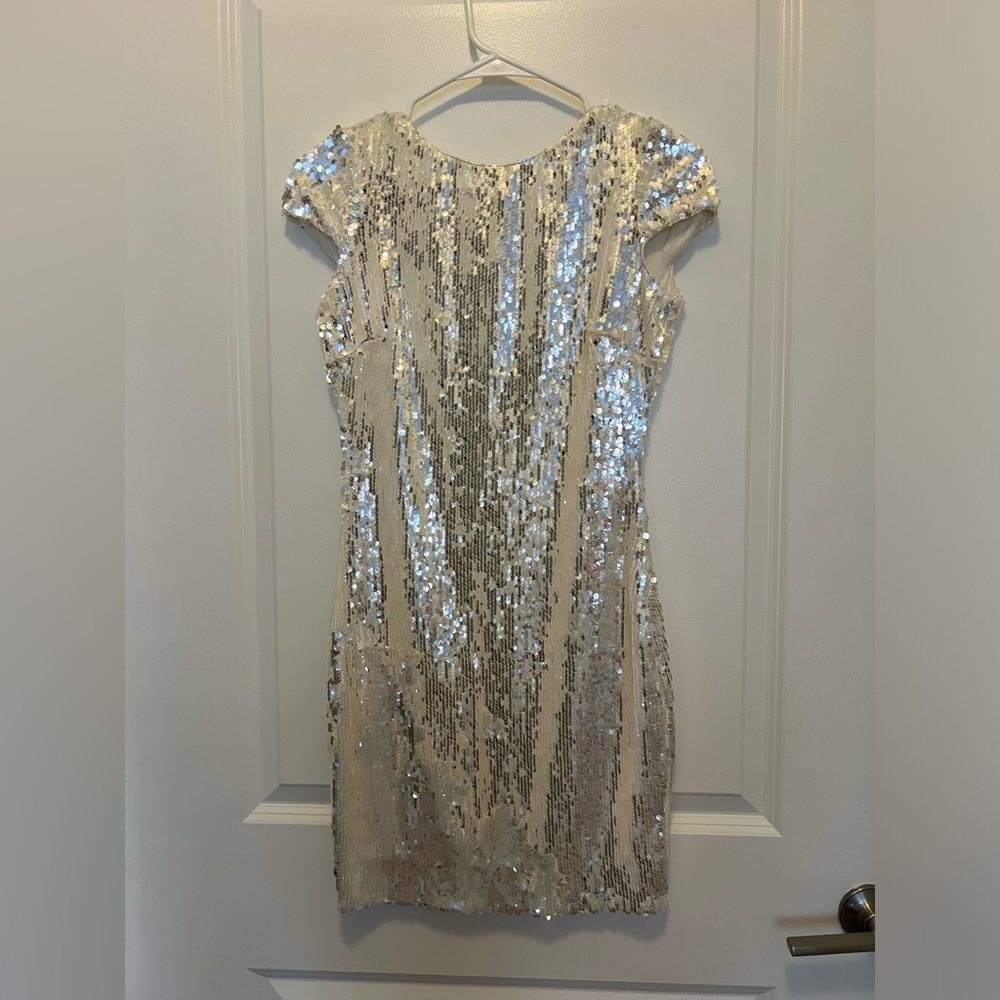 Dress the population white sequin mini dress in size S